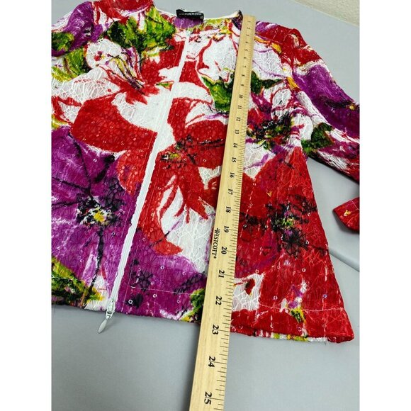 Joseph Ribkoff Floral Top Blazer Set size 12 Lace Lightweight Red Green Full Zip - Picture 8 of 16